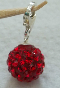 10mm Red Crystals Solid Puffy Round Ball Sterling Silver Charm w/ Balloon clasp