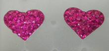 Sm Dk Pink Crystals Puffy Heart Sterling Silver Stud Earrings