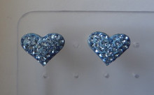 Sm Lt Blue Crystals Puffy Heart Sterling Silver Stud Earrings