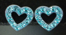 Sm Cute Turquoise Blue Crystals Open Heart Sterling Silver Stud Earrings