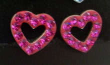 Sm Cute Dk Pink Crystals Open Heart Sterling Silver Stud Earrings