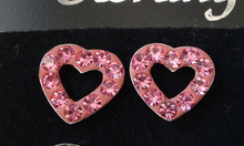 Sm Cute Pink Crystals Open Heart Sterling Silver Stud Earrings