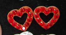 Sm Cute Red Crystals Open Heart Sterling Silver Stud Earrings