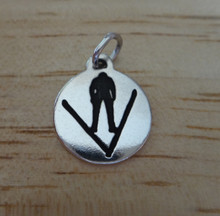 15mm Round says Ski Jumping Skiing Sterling Silver Charm