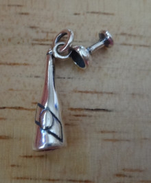 3D Champagne Bottle & Glass Movable Sterling Silver Charm