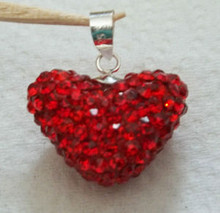 3D 20x11x7mm Red Crystals Solid Puffy Heart Sterling Silver Charm