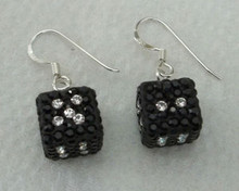 Sterling Silver Black & Clear Crystals on Bunco Dice Earrings!