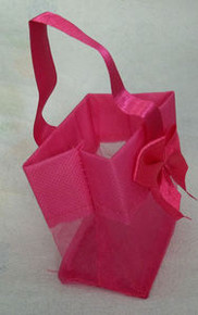 Small HOT Pink Organza Jewelry 3x2x3" Gift Tote Bag w/ Satin Bow & Handle