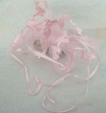 Pink Girl Shower Favor Drawstring 9" Round Gift Bag w/ Drawstring Baby Trim