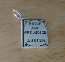 13x19mm 3D solid says Pride and Prejudice Austen Book Sterling Silver Charm