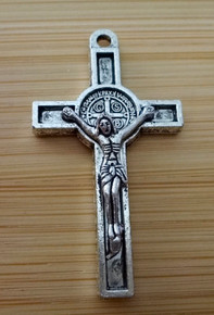 Silver 3" inch Pewter Xlg Fancy Crucifix Cross Benedict Pendant Charm