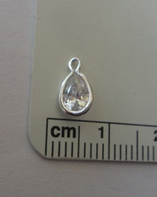 5x9mm Tiny Sterling Silver Teardrop Clear Crystal Charm