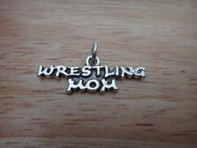 28x10mm Wrestler says Wrestling Mom Sterling Silver Charm