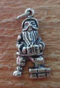 12x25mm Santa holding a Present with foot in Chimney Sterling Silver Charm