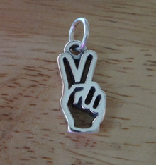 8x18mm Sign Language Hand Peace Sign Outline Sterling Silver Charm