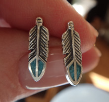 5x14mm Fancy Turquoise Feather Sterling Silver Stud Earrings