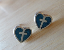 Tiny 7x7mm Turquoise Heart with Cross Stud Sterling Silver Earrings