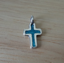 Tiny 7x12mm Solid Blue Stone Cross Sterling Silver Charm!