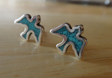 11x9mm Small Blue Turquoise Inlaid Dove Stud Sterling Silver Earrings