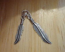 25x6mm Movable 2 Indian Feathers Sterling Silver Charm