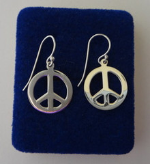 15mm diameter Peace Sign French Sterling Silver Wire Earrings!