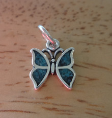 8x10mm Tiny Blue Stone Inlay Butterfly Sterling Silver Charm