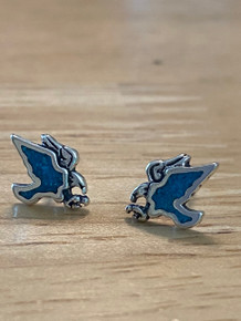 7x11mm Turquoise Inlaid Eagle Bird Sterling Silver Studs Earrings!