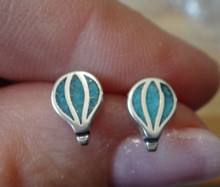 6x7mm TINY Blue Stone Inlaid Hot Air Balloon Sterling Silver Studs Earrings!