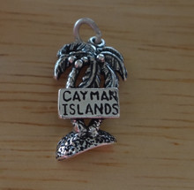 says Cayman Islands on Coconut Palm Tree Sterling Silver Charm