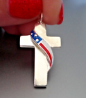 29 mm Plain Cross with Red White Blue Flag Draped Military Sterling Silver Charm