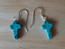 Magnesite Turquoise color Cross Sterling Silver Earrings