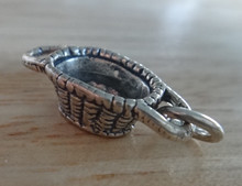 Detailed Oval 2 Handle Basket Sterling Silver Charm