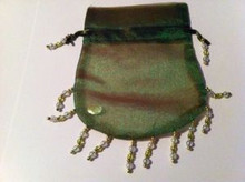 Dk Olive Organza Jewelry 4x5" Gift Bag Drawstring Beads