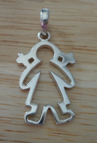 27x17mm Cute Girl w/ Pigtails Outline Sterling Silver Charm