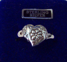 size 7, 8 or 9 Sterling Silver Flower Decorated Heart Ring