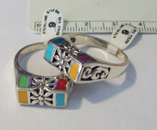 size 7 8 or 9 Sterling Silver Multicolor Stone Flower Ring
