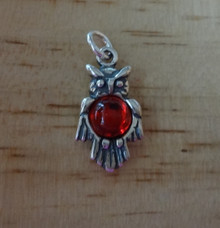 Solid 3g Medium Owl with Red Stone Sterling Silver Charm!