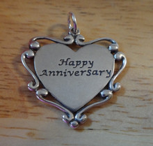 24x22mm Wedding Happy Anniversary Heart Sterling Silver Charm