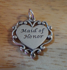 17x18mm Fancy Wedding Maid of Honor Heart Sterling Silver Charm