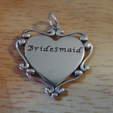 22x22mm Fancy Wedding Bridesmaid Heart Sterling Silver Charm