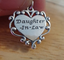 16x17mm Fancy says Daughter-In-Law Heart Sterling Silver Charm
