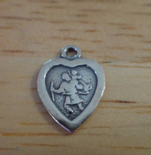 Tiny 7mm Baby St Christopher Heart Sterling Silver Charm