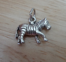 3D Small 15x13mm Striped Zebra Zoo Animal Sterling Silver Charm