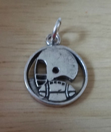 15mm Round disk with Football & Helmet Sterling Silver Charm
