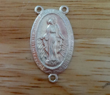 24x13mm Rosary Center Miraculous Mary Sterling Silver Charm