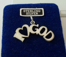 Heavy 3 gram I Love God with Heart Sterling Silver Charm!