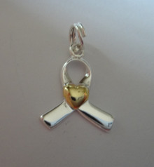 Gold Heart Awareness Ribbon Sterling Silver Charm