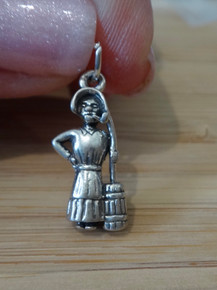 3D 10x21mm Woman with Broom or butter Churn Hillbilly Sterling Silver Charm