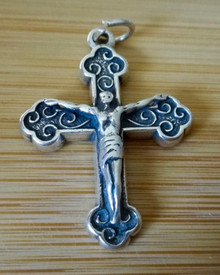 22x30mm 2D Fancy Crucifix Cross Sterling Silver Pendant Charm