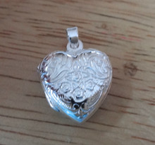 Movable 15x18mm Heart Locket Decorated with flower designs Sterling Silver Charm